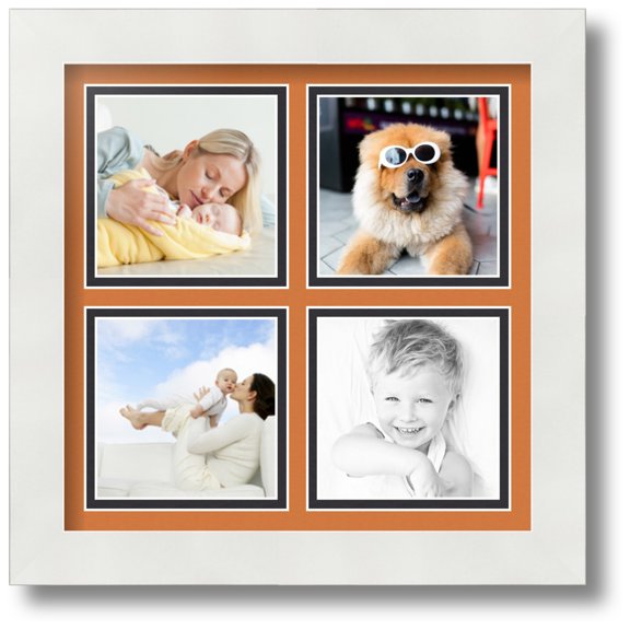 ArtToFrames Collage Photo Picture Frame with 4 - 4x4 Openings, Framed in White with Octoberfest and Black Mats (CDM-3966-9999)