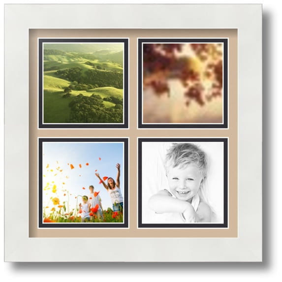 ArtToFrames Collage Photo Picture Frame with 4 - 4x4 Openings, Framed in White with Scotch Mist and Black Mats (CDM-3966-9999)