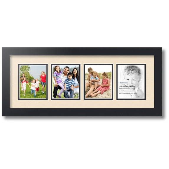 ArtToFrames Collage Photo Picture Frame with 4 - 4x5 Openings, Framed in Black with French Creme and Black Mats (CDM-3926-5)