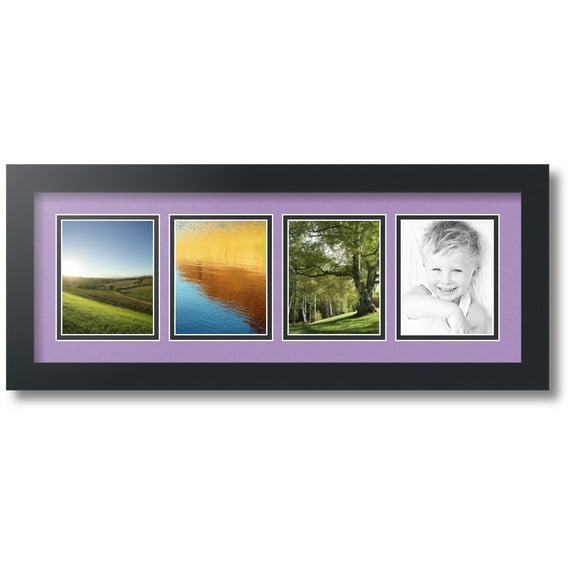ArtToFrames Collage Photo Picture Frame with 4 - 4x5 Openings, Framed in Black with Lavender Mist and Black Mats (CDM-3926-5)