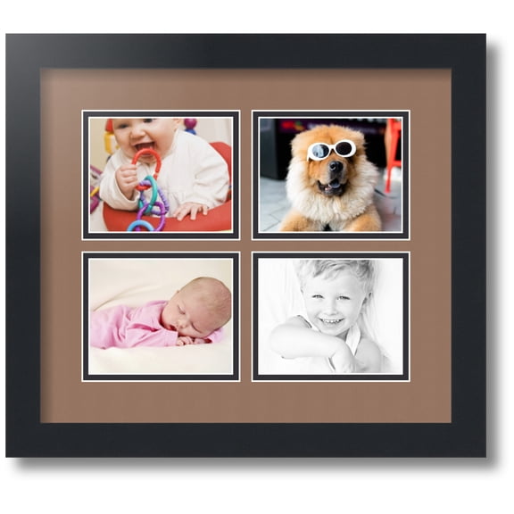 ArtToFrames Collage Photo Picture Frame with 4 - 4x5 Openings, Framed in Black with Sandpiper and Black Mats (CDM-3926-3)