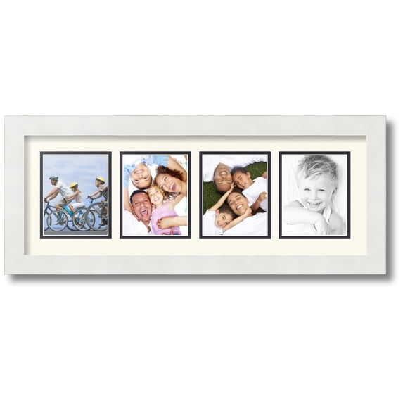 ArtToFrames Collage Photo Picture Frame with 4 - 4x5 Openings, Framed in White with Off White and Black Mats (CDM-3966-5)