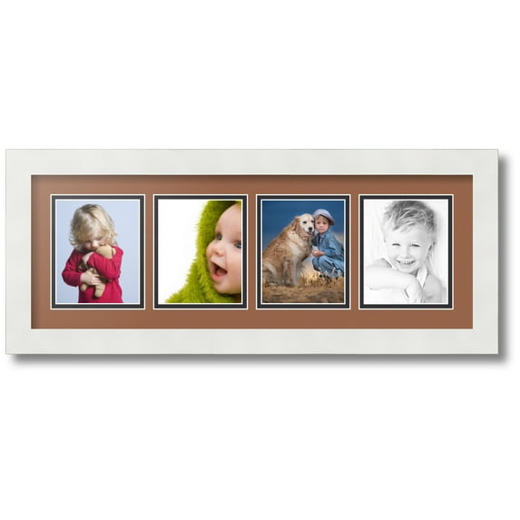 ArtToFrames Collage Photo Picture Frame with 4 - 4x5 Openings, Framed in White with Paloma and Black Mats (CDM-3966-5)