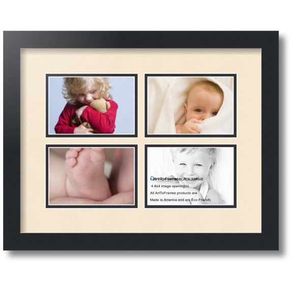 ArtToFrames Collage Photo Picture Frame with 4 - 4x6 Openings, Framed in Black with Alabaster and Black Mats (CDM-3926-3)