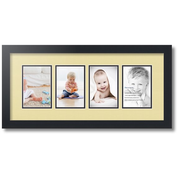 ArtToFrames Collage Photo Picture Frame with 4 - 4x6" Openings, Framed in Black with Buttercup and Black Mats (CDM-3926-14)