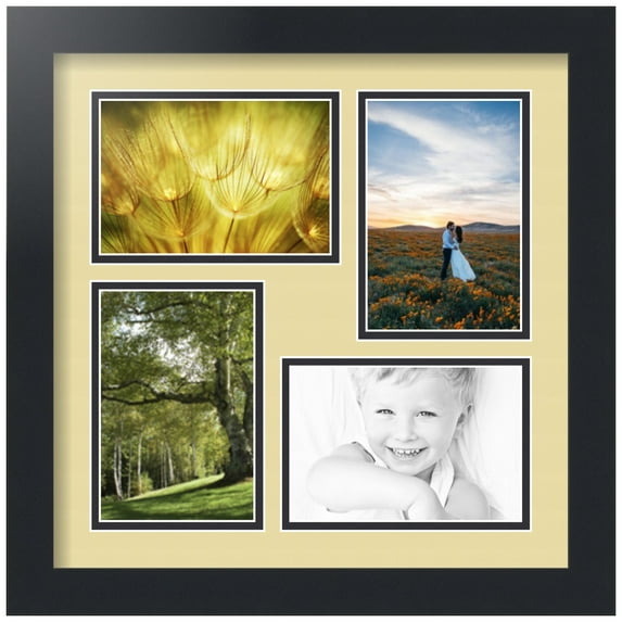 ArtToFrames Collage Photo Picture Frame with 4 - 4x6" Openings, Framed in Black with Buttercup and Black Mats (CDM-3926-178)