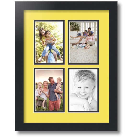 ArtToFrames Collage Photo Picture Frame with 4 - 4x6" Openings, Framed in Black with Canary and Black Mats (CDM-3926-2)