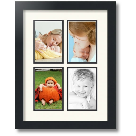 ArtToFrames Collage Photo Picture Frame with 4 - 4x6 Openings, Framed in Black with Chantilly and Black Mats (CDM-3926-1)