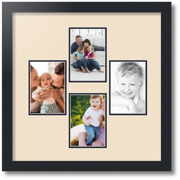 ArtToFrames Collage Photo Picture Frame with 4 - 4x6" Openings, Framed in Black with French Creme and Black Mats (CDM-3926-498)