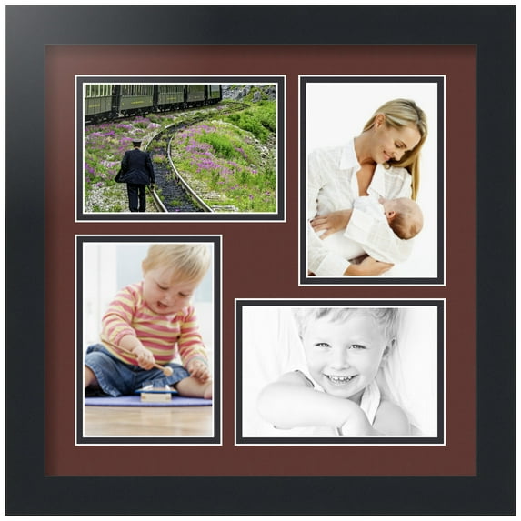ArtToFrames Collage Photo Picture Frame with 4 - 4x6" Openings, Framed in Black with Maroon and Black Mats (CDM-3926-178)