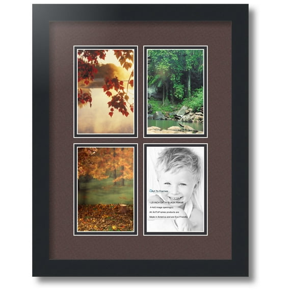 ArtToFrames Collage Photo Picture Frame with 4 - 4x6 Openings, Framed in Black with Peat and Black Mats (CDM-3926-1)