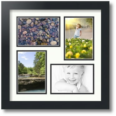ArtToFrames Collage Photo Picture Frame with 4 - 4x6" Openings, Framed in Black with Porcelain and Black Mats (CDM-3926-178)