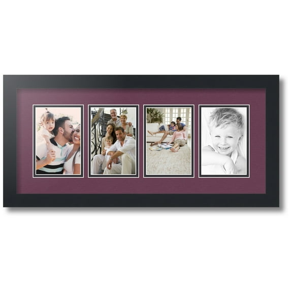 ArtToFrames Collage Photo Picture Frame with 4 - 4x6 Openings, Framed in Black with Ruby and Black Mats (CDM-3926-5)
