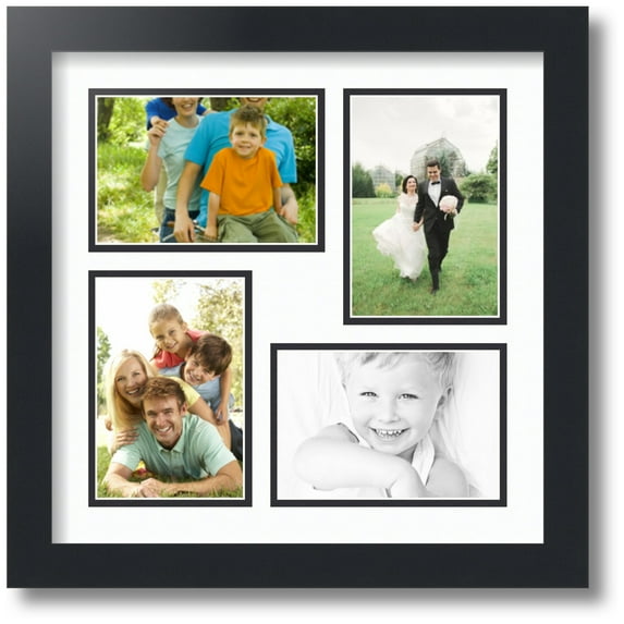 ArtToFrames Collage Photo Picture Frame with 4 - 4x6 Openings, Framed in Black with Super White and Black Mats (CDM-3926-16)