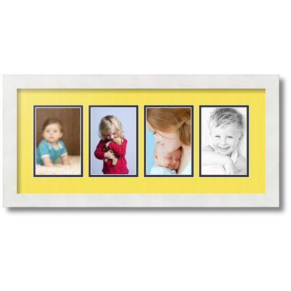 ArtToFrames Collage Photo Picture Frame with 4 - 4x6 Openings, Framed in White with Canary and Black Mats (CDM-3966-5)