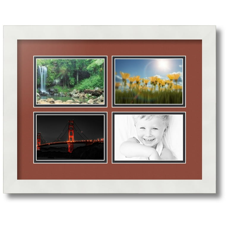 ArtToFrames Collage Photo Picture Frame with 3 - 4x10 Openings, Framed in  White with Red Orange and Black Mats (CDM-3966-67)