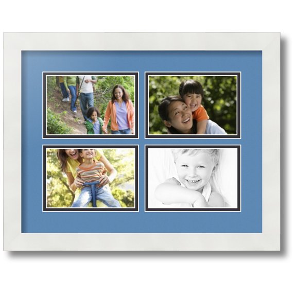 ArtToFrames Collage Photo Picture Frame with 4 - 4x6" Openings, Framed in White with Liberty Blue and Black Mats (CDM-3966-11)