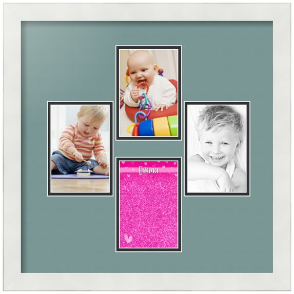 ArtToFrames Collage Photo Picture Frame with 4 - 4x6" Openings, Framed in White with Nile Green and Black Mats (CDM-3966-498)