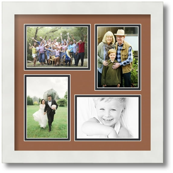 ArtToFrames Collage Photo Picture Frame with 4 - 4x6 Openings, Framed in White with Paloma and Black Mats (CDM-3966-16)