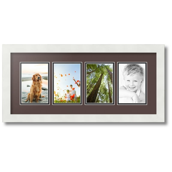ArtToFrames Collage Photo Picture Frame with 4 - 4x6 Openings, Framed in White with Peat and Black Mats (CDM-3966-5)