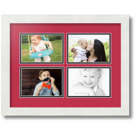 ArtToFrames Collage Photo Picture Frame with 4 - 4x6 Openings, Framed in White with Rouge and Black Mats (CDM-3966-3)