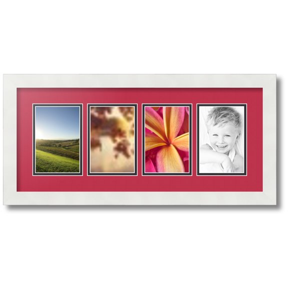 ArtToFrames Collage Photo Picture Frame with 4 - 4x6 Openings, Framed in White with Rouge and Black Mats (CDM-3966-5)