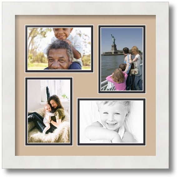 ArtToFrames Collage Photo Picture Frame with 4 - 4x6" Openings, Framed in White with Scotch Mist and Black Mats (CDM-3966-178)