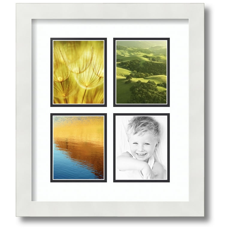 ArtToFrames Collage Photo Picture Frame with 4 - 4x6 Openings, Framed in  White with Super White and Black Mats (CDM-3966-14)