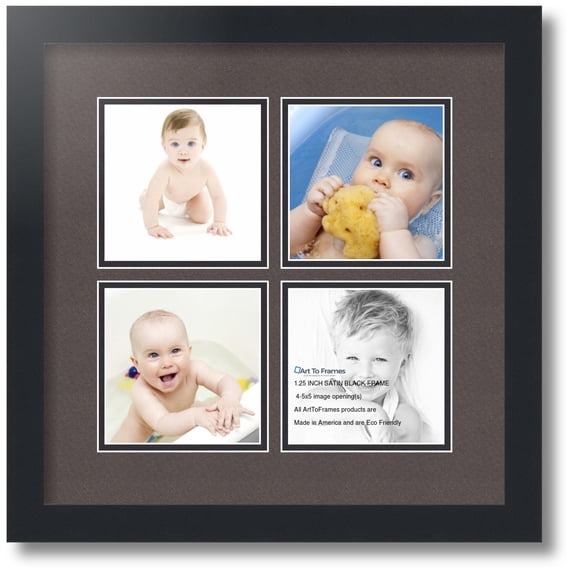 ArtToFrames Collage Photo Picture Frame with 4 - 5x5" Openings, Framed in Black with Chestnut and Black Mats (CDM-3926-4)