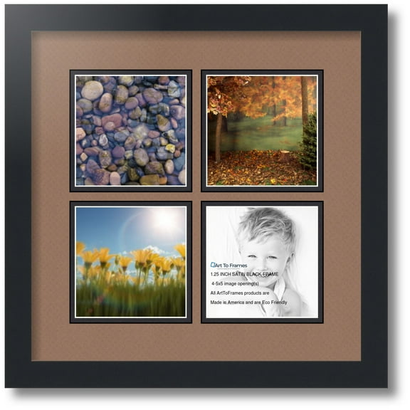 ArtToFrames Collage Photo Picture Frame with 4 - 5x5" Openings, Framed in Black with Sandpiper and Black Mats (CDM-3926-4)