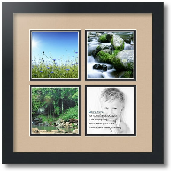 ArtToFrames Collage Photo Picture Frame with 4 - 5x5" Openings, Framed in Black with Scotch Mist and Black Mats (CDM-3926-4)