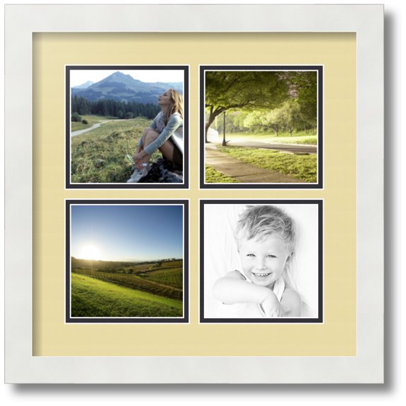 ArtToFrames Collage Photo Picture Frame with 4 - 5x5" Openings, Framed in White with Buttercup and Black Mats (CDM-3966-4)