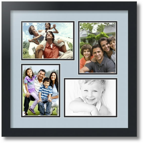 ArtToFrames Collage Photo Picture Frame with 4 - 5x7 Openings, Framed in Black with Baby Blue and Black Mats (CDM-3926-16)