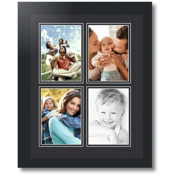 ArtToFrames Collage Photo Picture Frame with 4 - 5x7 Openings, Framed in Black with Black and Black Mats (CDM-3926-1)