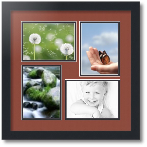 ArtToFrames Collage Photo Picture Frame with 4 - 5x7 Openings, Framed in Black with Cognac and Black Mats (CDM-3926-16)