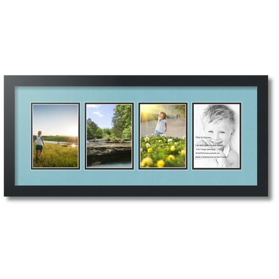 ArtToFrames Collage Photo Picture Frame with 4 - 5x7 Openings, Framed in Black with French Blue and Black Mats (CDM-3926-5)