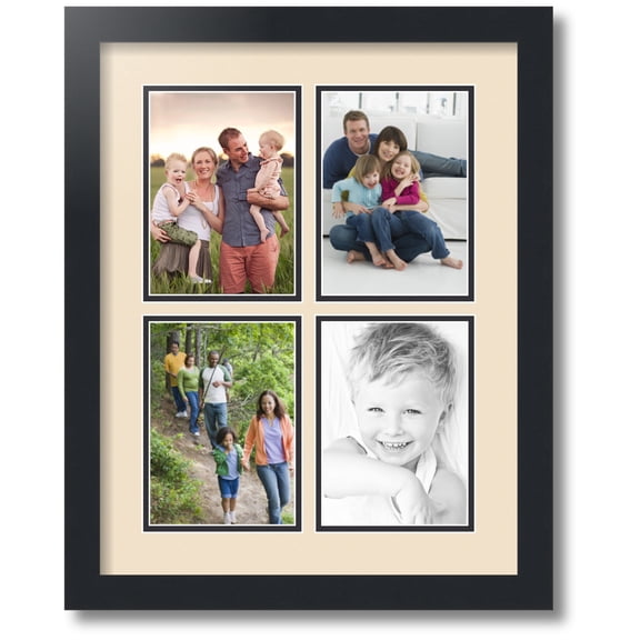 ArtToFrames Collage Photo Picture Frame with 4 - 5x7 Openings, Framed in Black with French Creme and Black Mats (CDM-3926-1)