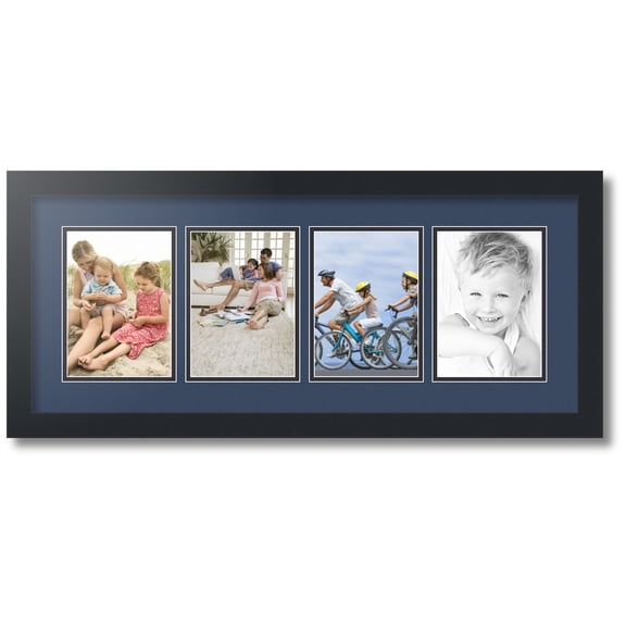 ArtToFrames Collage Photo Picture Frame with 4 - 5x7 Openings, Framed in Black with Midnight Blue and Black Mats (CDM-3926-5)