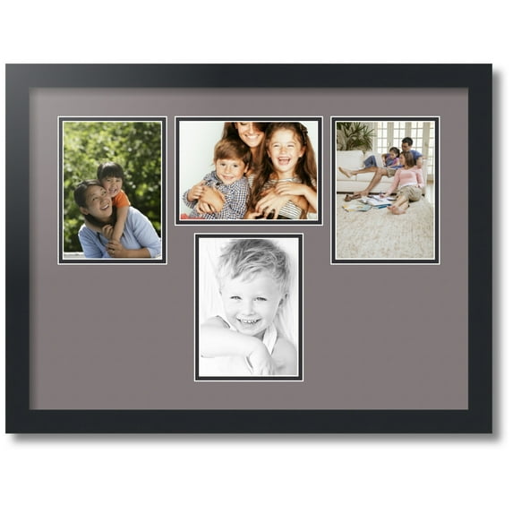 ArtToFrames Collage Photo Picture Frame with 4 - 5x7" Openings, Framed in Black with Pewter and Black Mats (CDM-3926-151)