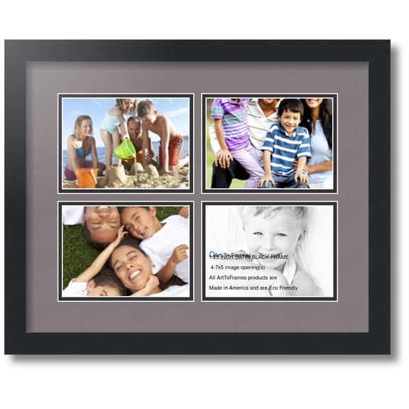 ArtToFrames Collage Photo Picture Frame with 4 - 5x7 Openings, Framed in Black with Pewter and Black Mats (CDM-3926-3)