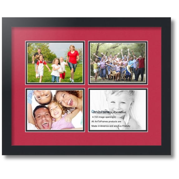 ArtToFrames Collage Photo Picture Frame with 4 - 5x7 Openings, Framed in Black with Rouge and Black Mats (CDM-3926-3)
