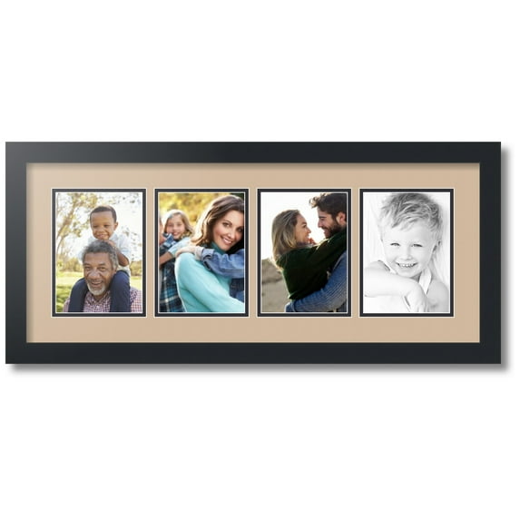 ArtToFrames Collage Photo Picture Frame with 4 - 5x7 Openings, Framed in Black with Scotch Mist and Black Mats (CDM-3926-5)