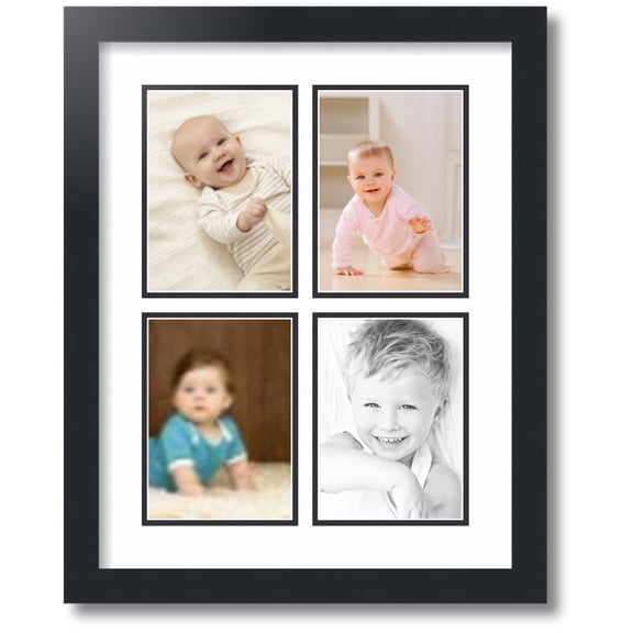 ArtToFrames Collage Photo Picture Frame with 4 - 5x7 Openings, Framed in Black with Super White and Black Mats (CDM-3926-1)