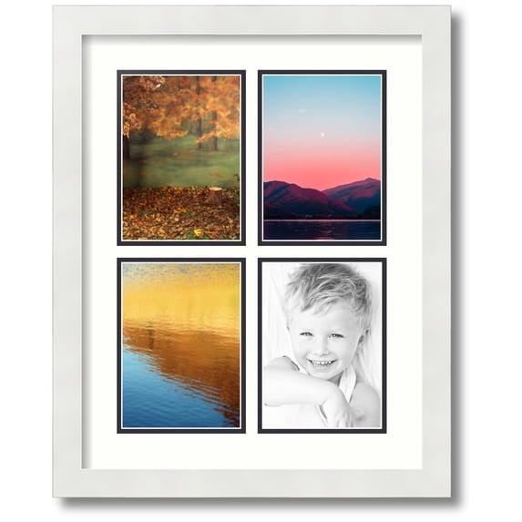 ArtToFrames Collage Photo Picture Frame with 4 - 5x7" Openings, Framed in White with Light Cream and Black Mats (CDM-3966-3)