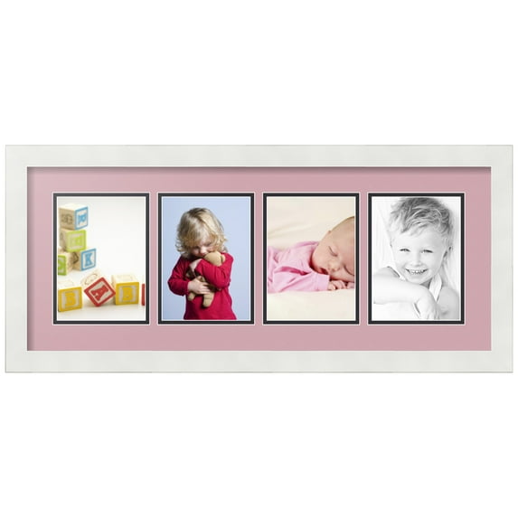 ArtToFrames Collage Photo Picture Frame with 4 - 5x7 Openings, Framed in White with Seashell and Black Mats (CDM-3966-5)