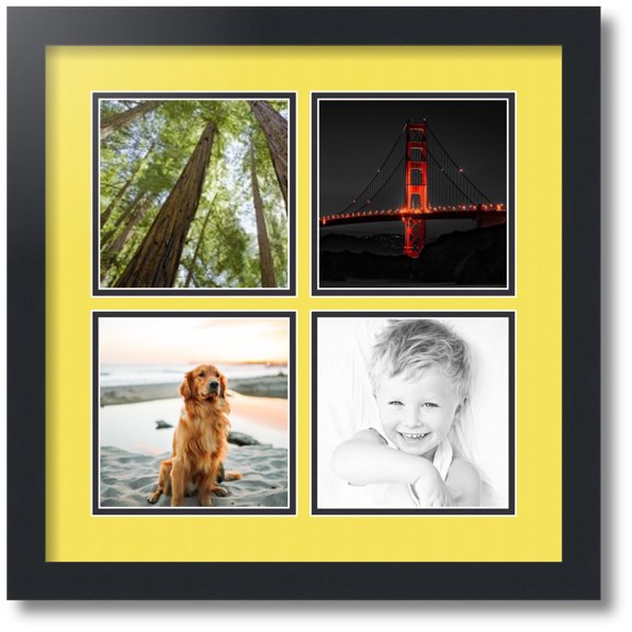 ArtToFrames Collage Photo Picture Frame with 4 - 6x6" Openings, Framed in Black with Canary and Black Mats (CDM-3926-1592)