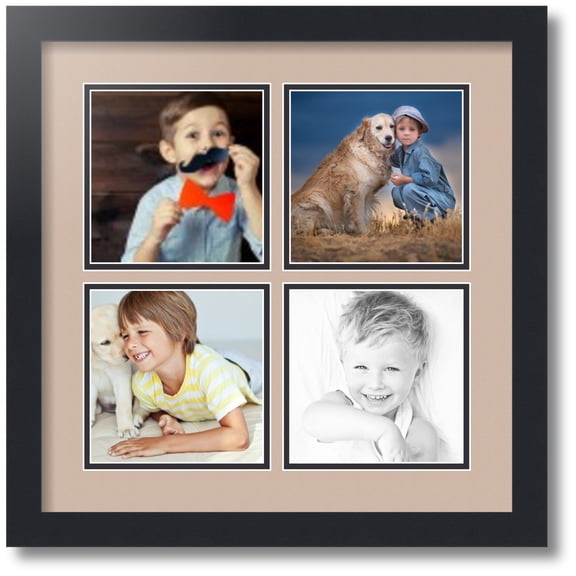 ArtToFrames Collage Photo Picture Frame with 4 - 6x6" Openings, Framed in Black with Grey Beige and Black Mats (CDM-3926-1592)