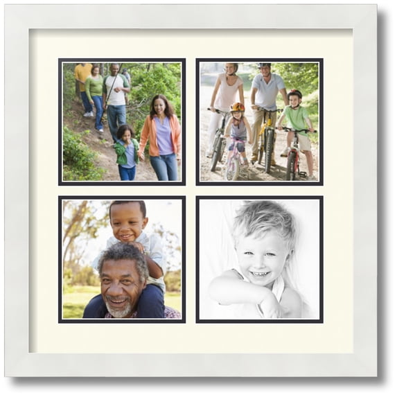 ArtToFrames Collage Photo Picture Frame with 4 - 6x6" Openings, Framed in White with Brilliant White and Black Mats (CDM-3966-1592)