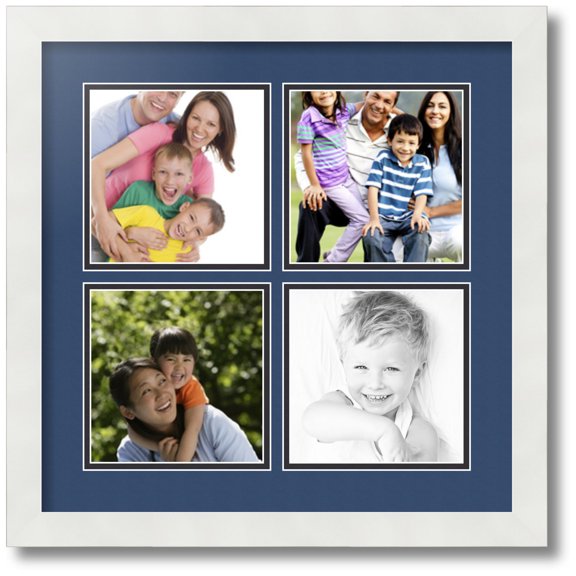 ArtToFrames Collage Photo Picture Frame with 4 - 6x6" Openings, Framed in White with Delft Blue and Black Mats (CDM-3966-1592)
