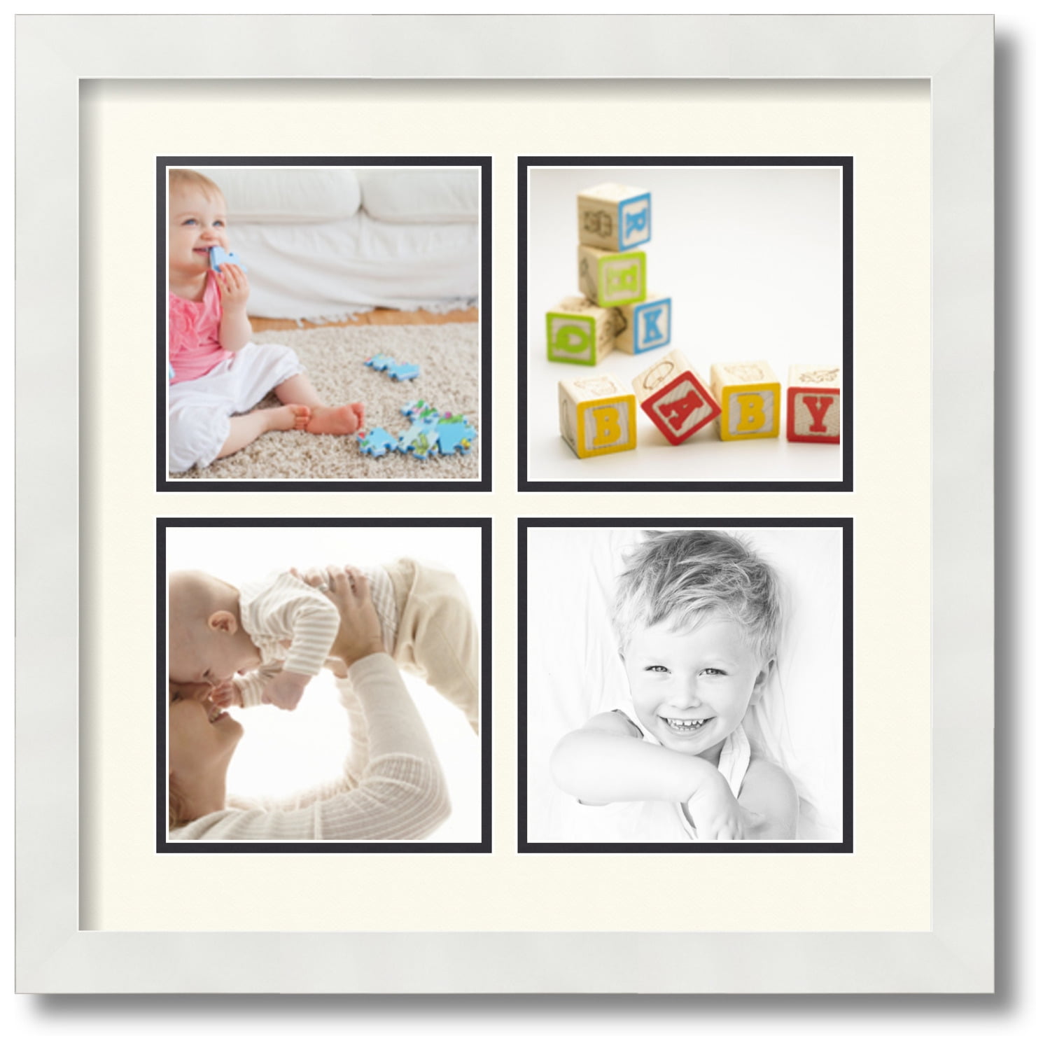 ArtToFrames Collage Photo Picture Frame with 4 - 5x7 inch Openings, Framed  in White with Over 62 Mat Color Options and Regular Glass (CSM-3966-2153)